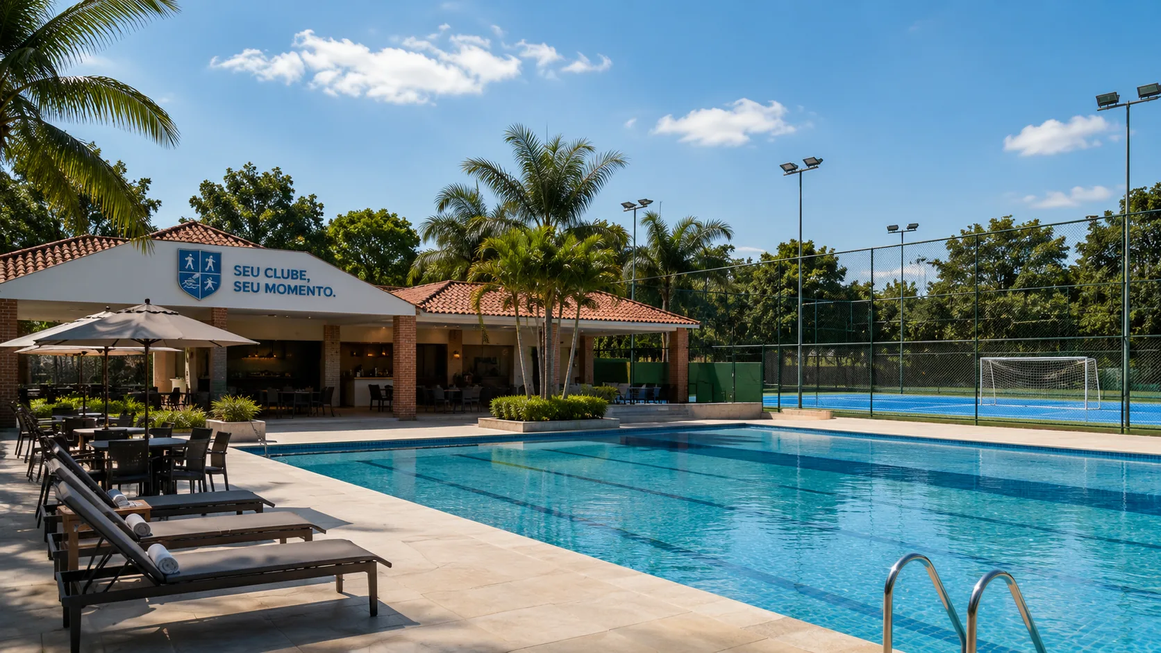 Piscina ampla em condomínio de alto padrão